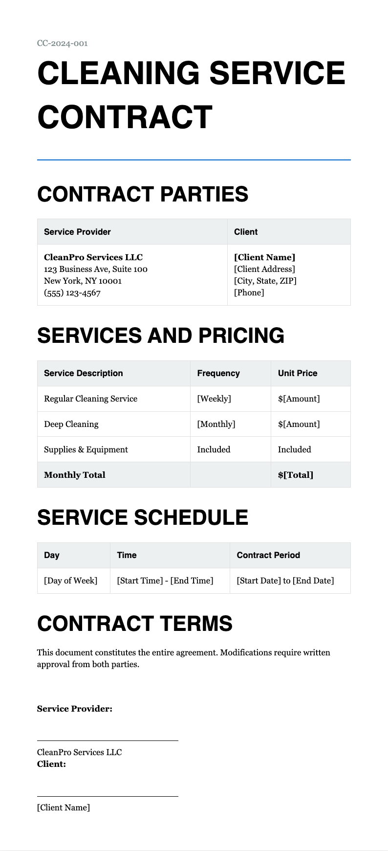 Typography focused cleaning contract